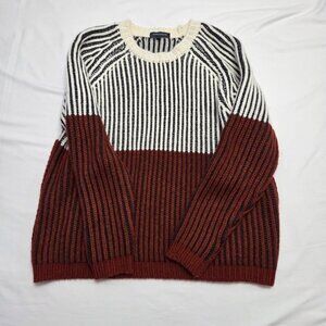 Warehouse One Chunky Knit Colorblock Striped Crewneck Sweater Rust Cream Size M